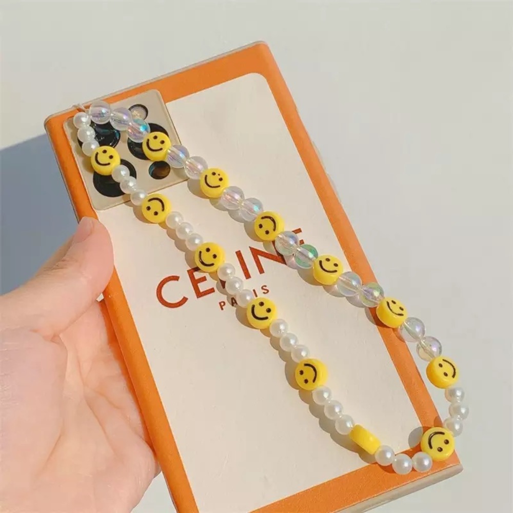 Smily face Beaded Phone Charm Lanyard Wrist Strap